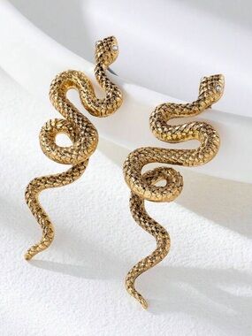 Gold Snake Drop Earrings A1790